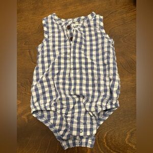 Blue and White Checkered Baby Romper by Kendi. 3-6 months.